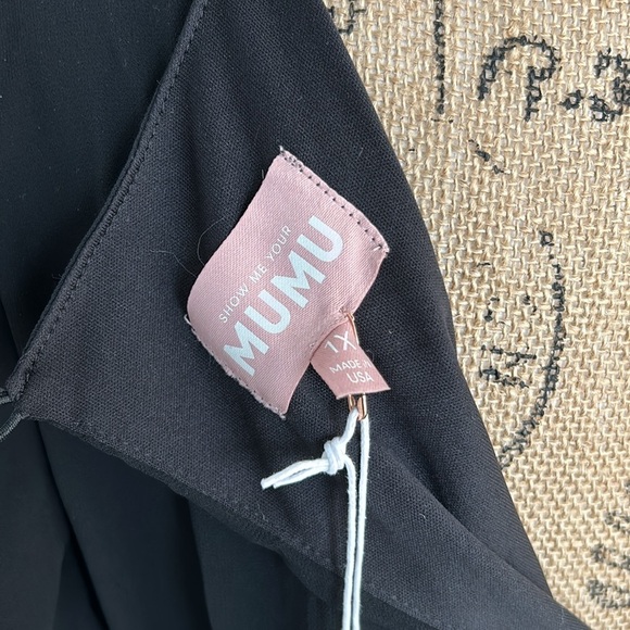 Show Me Your Mumu black chiffon bridesmaid dress full skirt flare short sleeve - Picture 13 of 16